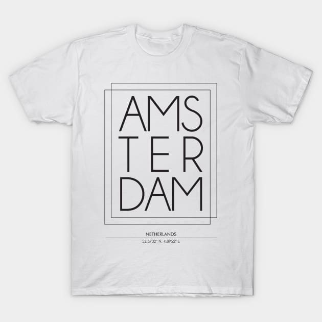 Amsterdam City Minimal Typography 2 T-Shirt by StudioGrafiikka